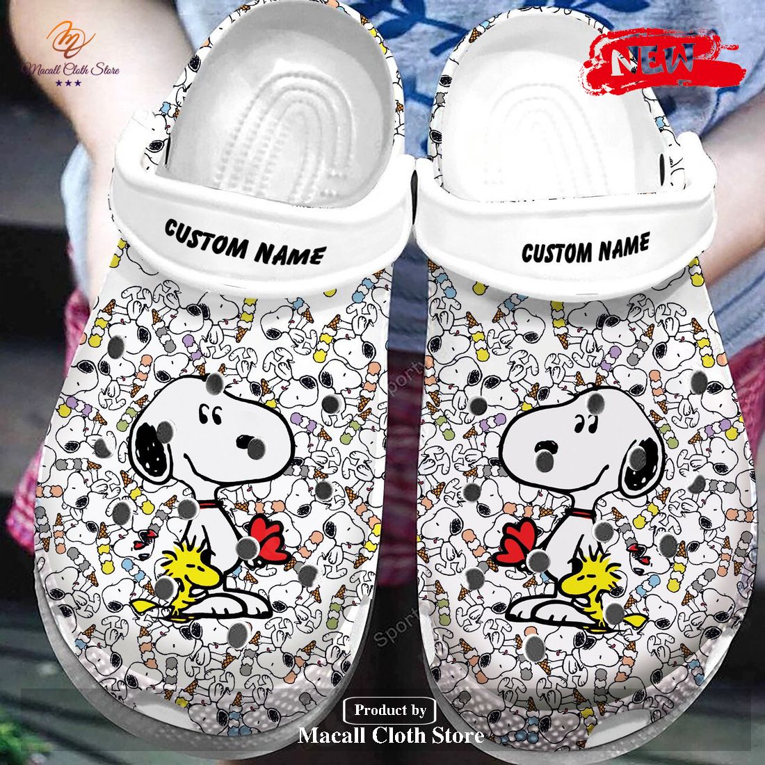 Personalized Name Snoopy White Crocs Classic Clog Shoes Personalized Name Snoopy White Crocs Classic Clog Shoes