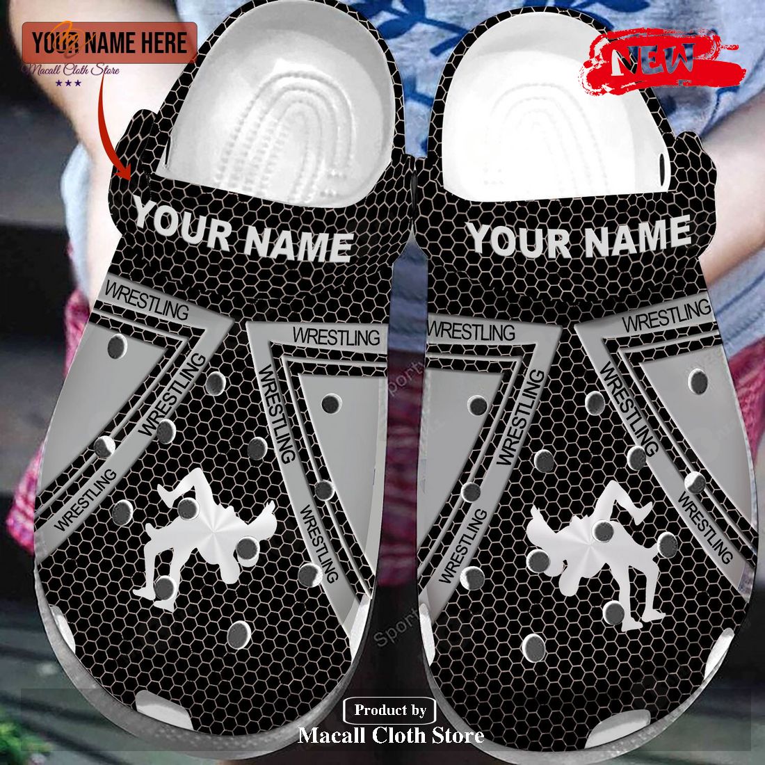 Personalized Name Wrestling Steel Black Grey Crocs Classic Clog Shoes