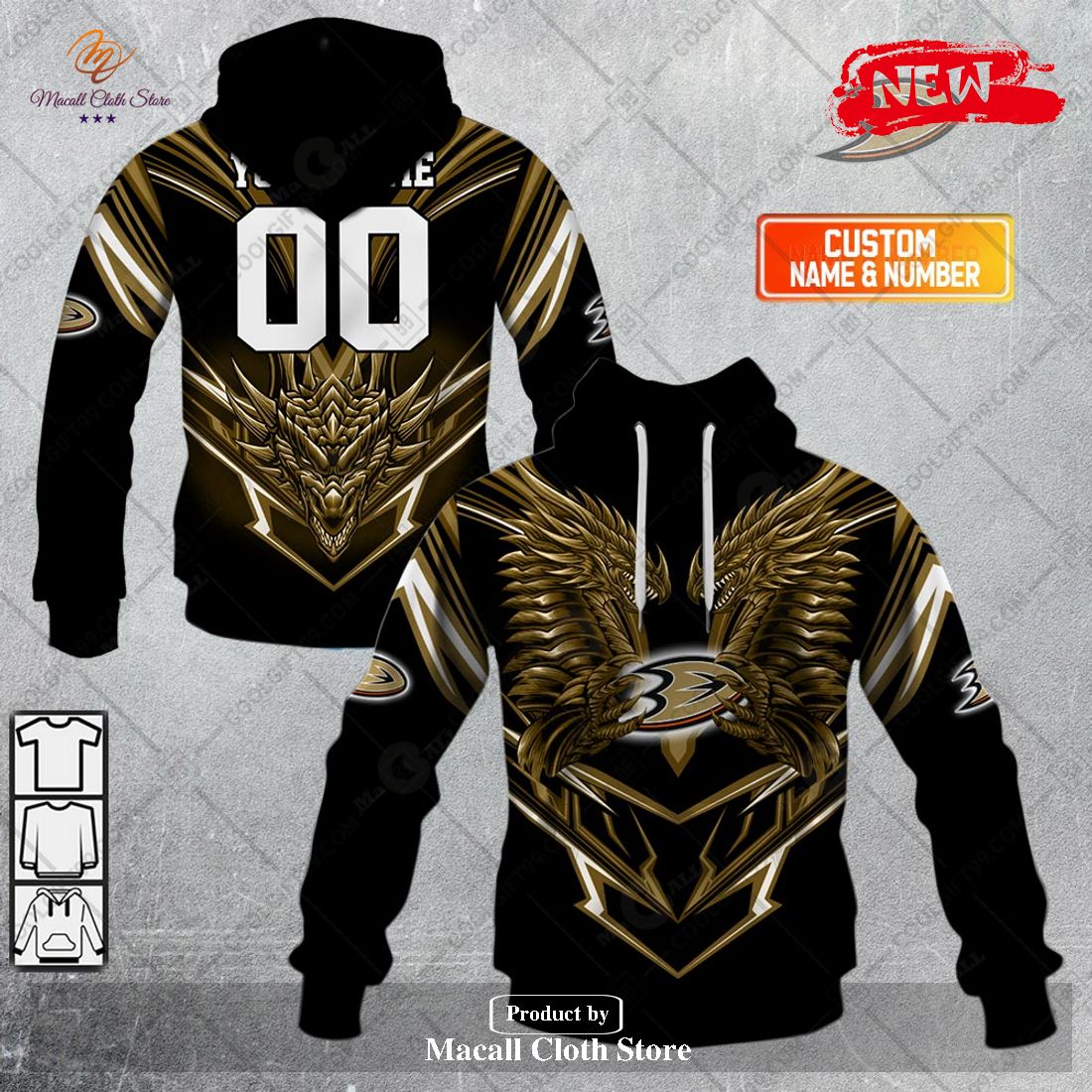 Personalized NHL Anaheim Ducks Dragon Design Hoodie Sweatshirt 3D