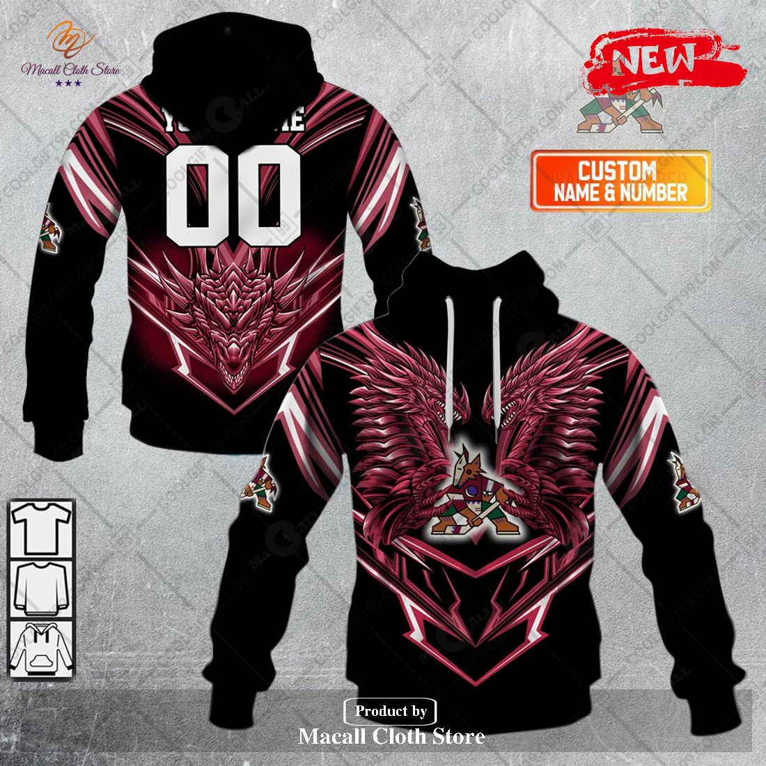 Personalized NHL Arizona Coyotes Dragon Design Hoodie Sweatshirt 3D