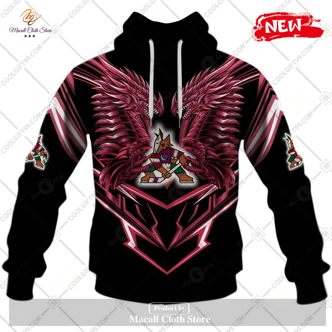 Personalized NHL Arizona Coyotes Dragon Design Hoodie Sweatshirt 3D