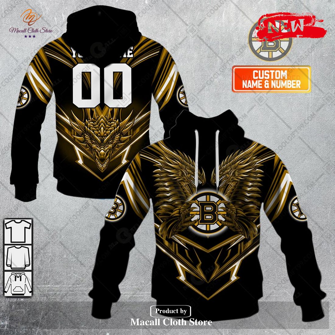 Personalized NHL Boston Bruins Dragon Design Hoodie Sweatshirt 3D