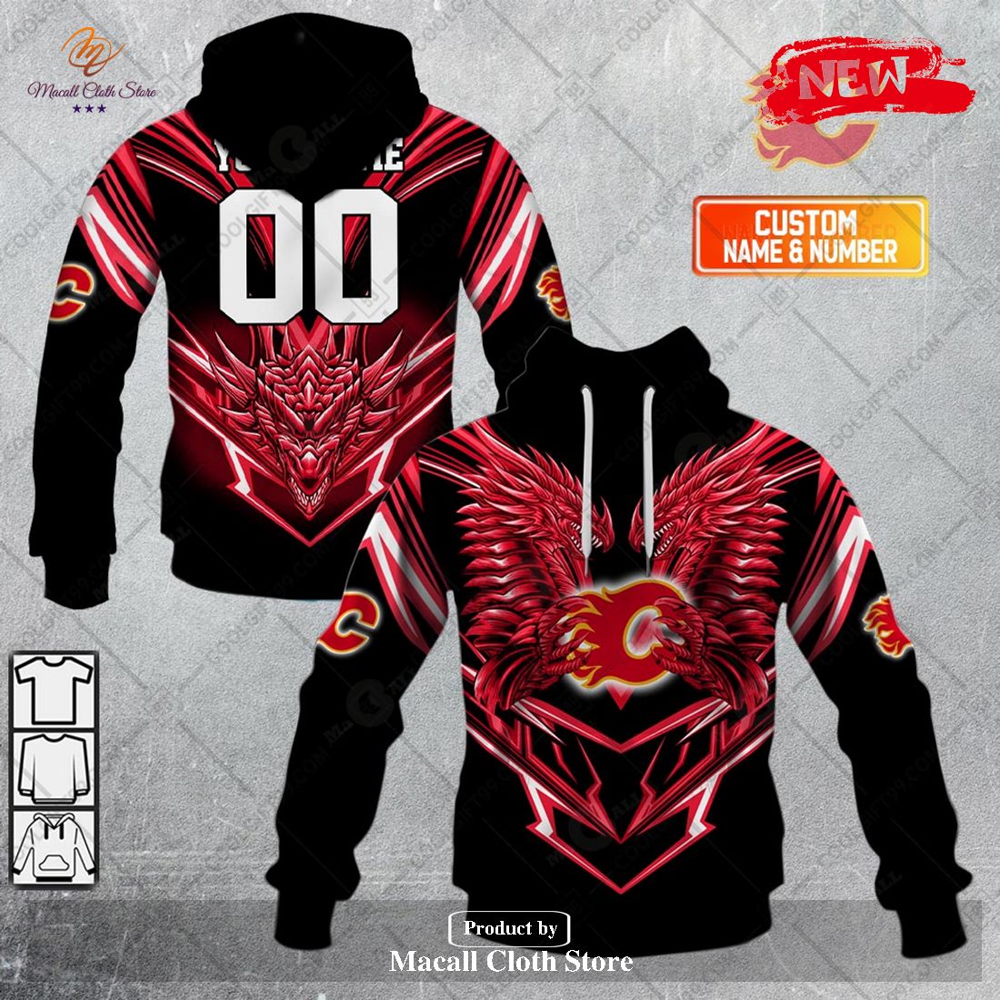 Personalized NHL Calgary Flames Dragon Design Hoodie Sweatshirt 3D