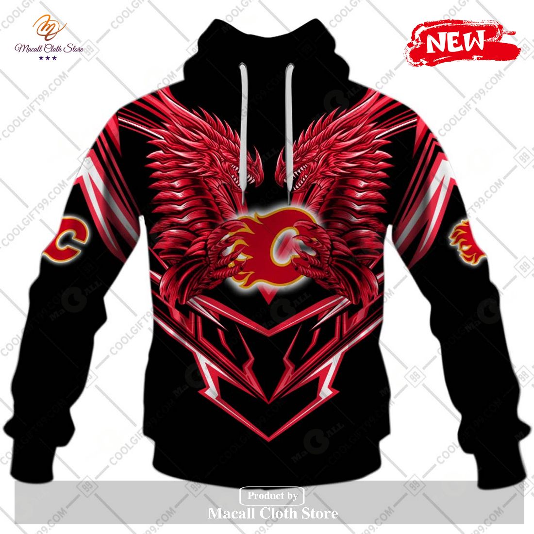 Personalized NHL Calgary Flames Dragon Design Hoodie Sweatshirt 3D