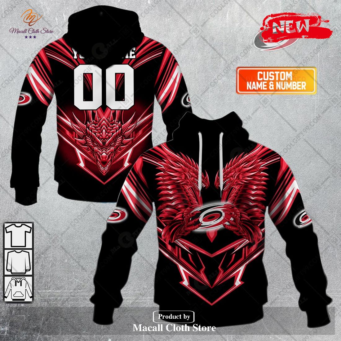 Personalized NHL Carolina Hurricanes Dragon Design Hoodie Sweatshirt 3D