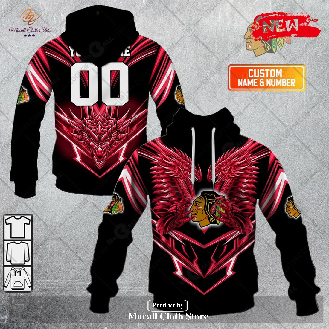 Personalized NHL Chicago Blackhawks Dragon Design Hoodie Sweatshirt 3D