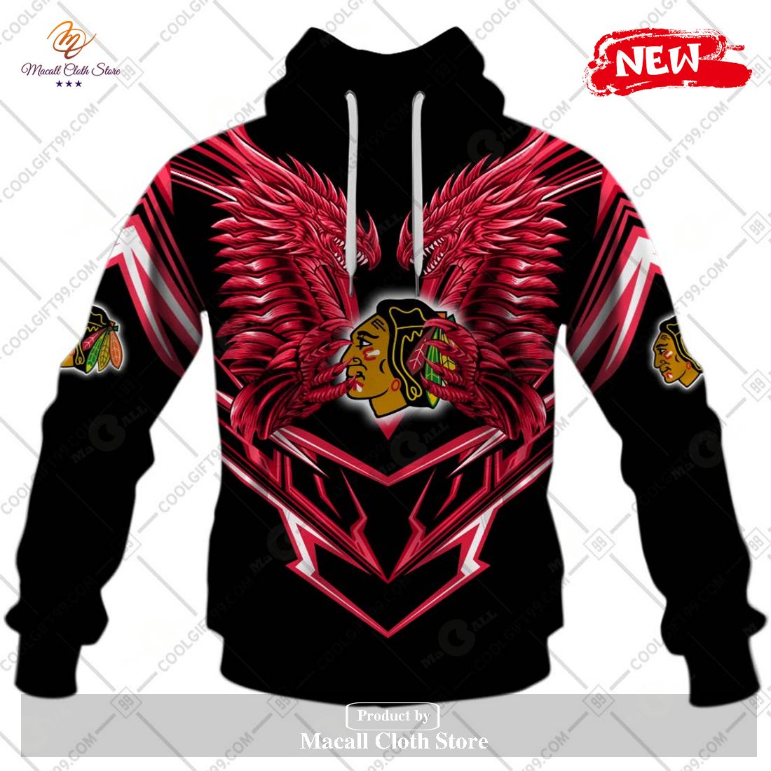 Personalized NHL Chicago Blackhawks Dragon Design Hoodie Sweatshirt 3D
