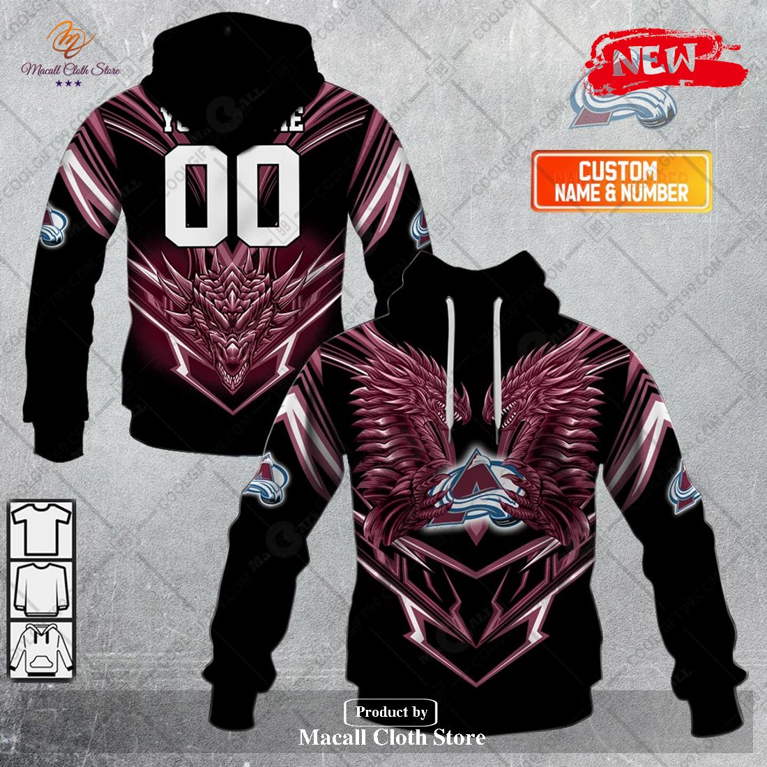 Personalized NHL Colorado Avalanche Dragon Design Hoodie Sweatshirt 3D
