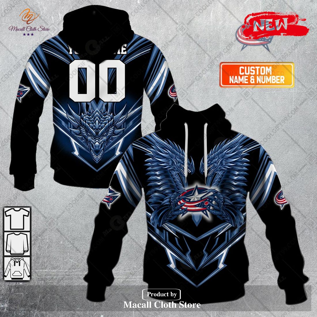 Personalized NHL Columbus Blue Jackets Dragon Design Hoodie Sweatshirt 3D