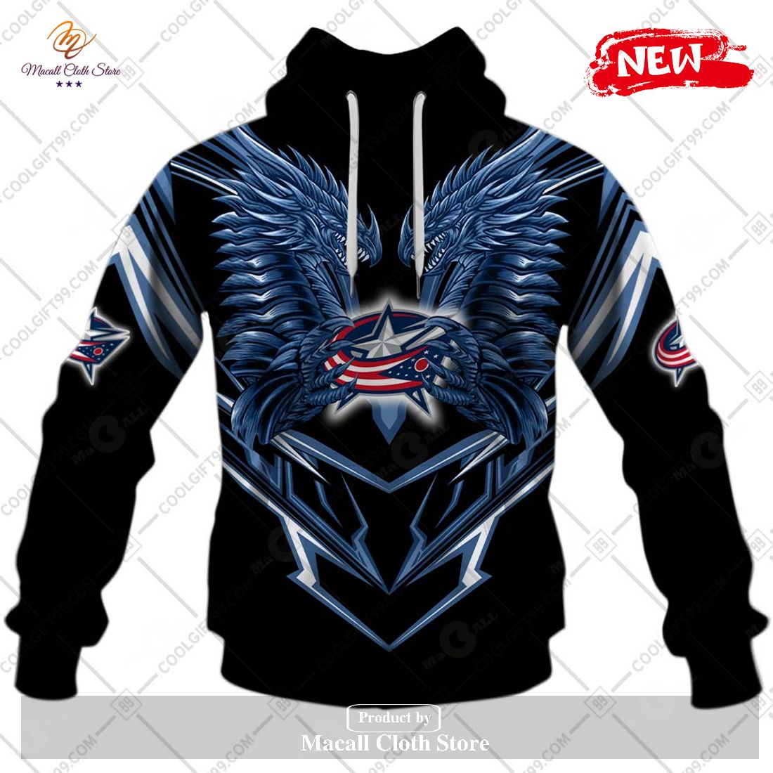 Personalized NHL Columbus Blue Jackets Dragon Design Hoodie Sweatshirt 3D