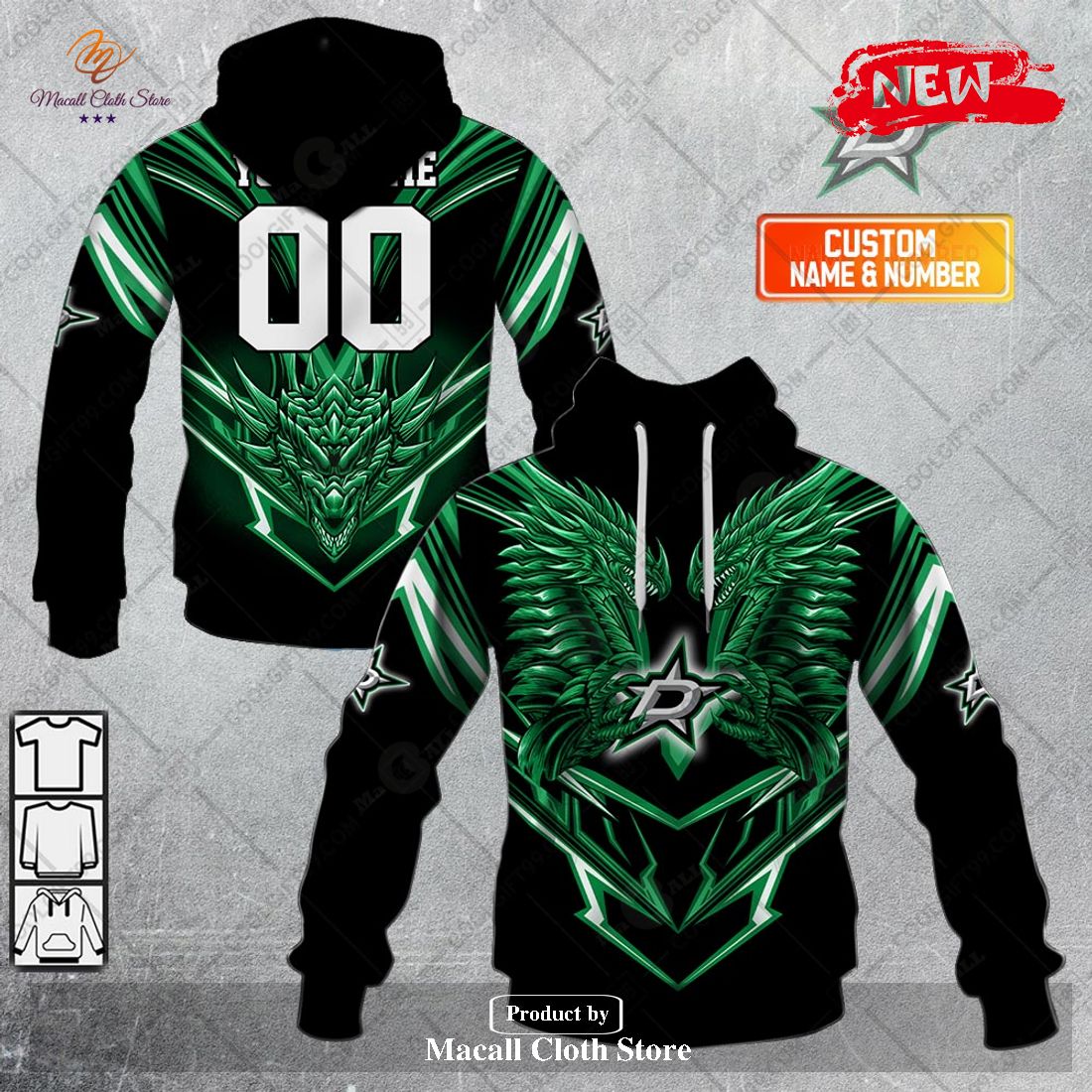 Personalized NHL Dallas Stars Dragon Design Hoodie Sweatshirt 3D