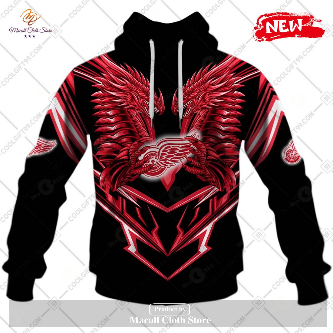 Personalized NHL Detroit Red Wings Dragon Design Hoodie Sweatshirt 3D