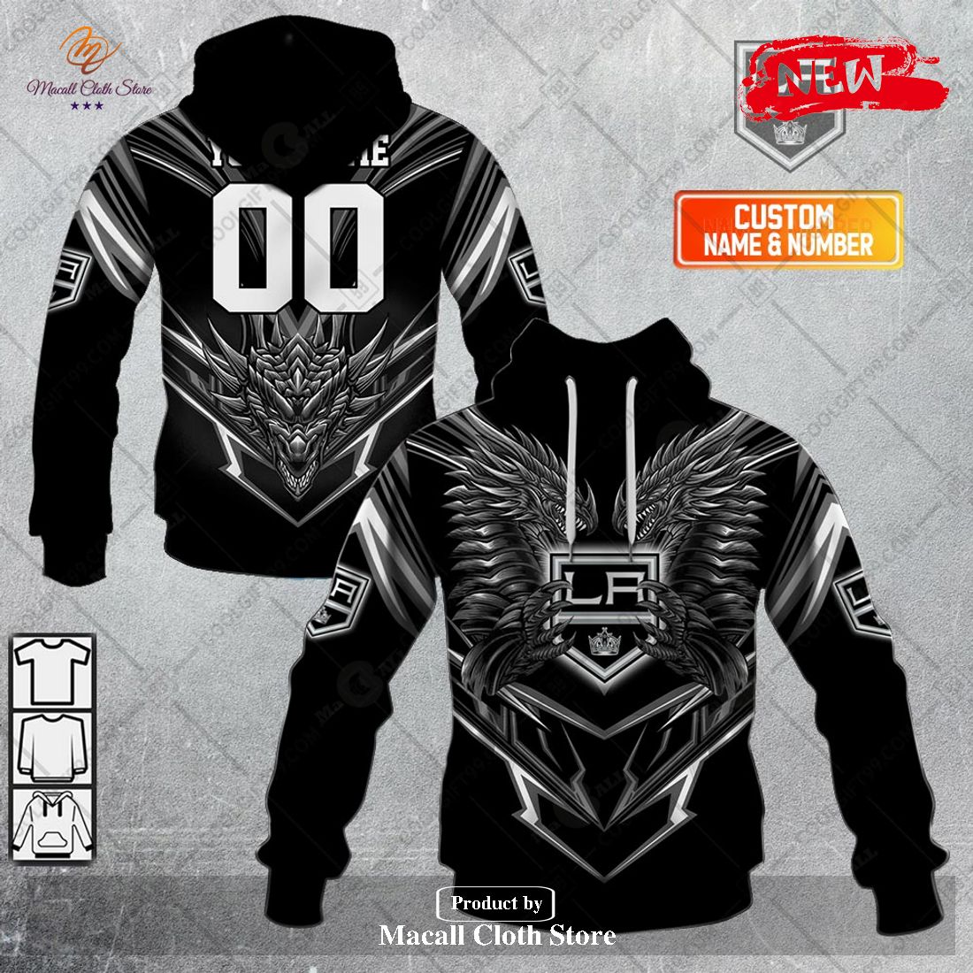 Personalized NHL Los Angeles Kings Dragon Design Hoodie Sweatshirt 3D