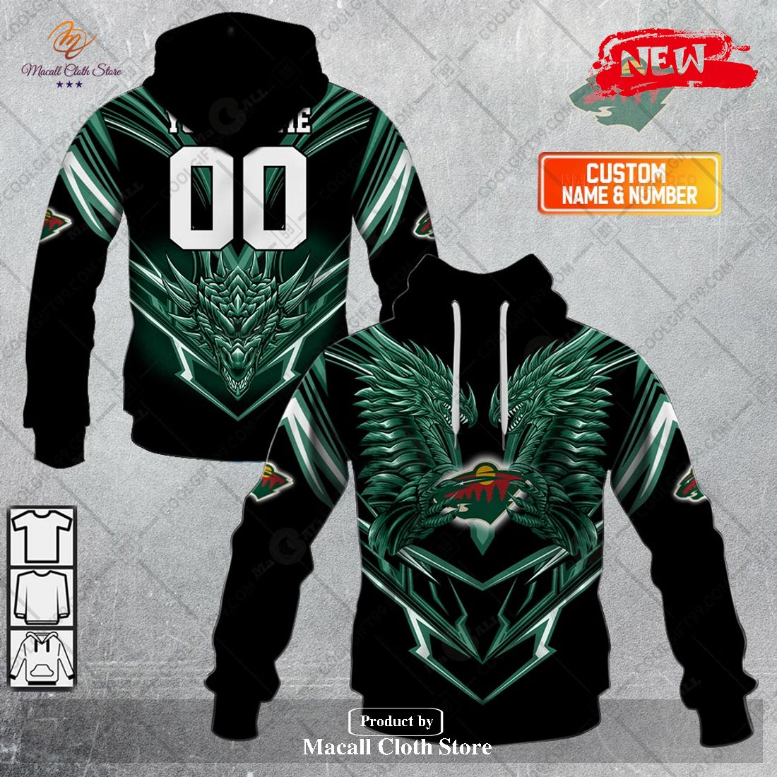 Personalized NHL Minnesota Wild Dragon Design Hoodie Sweatshirt 3D