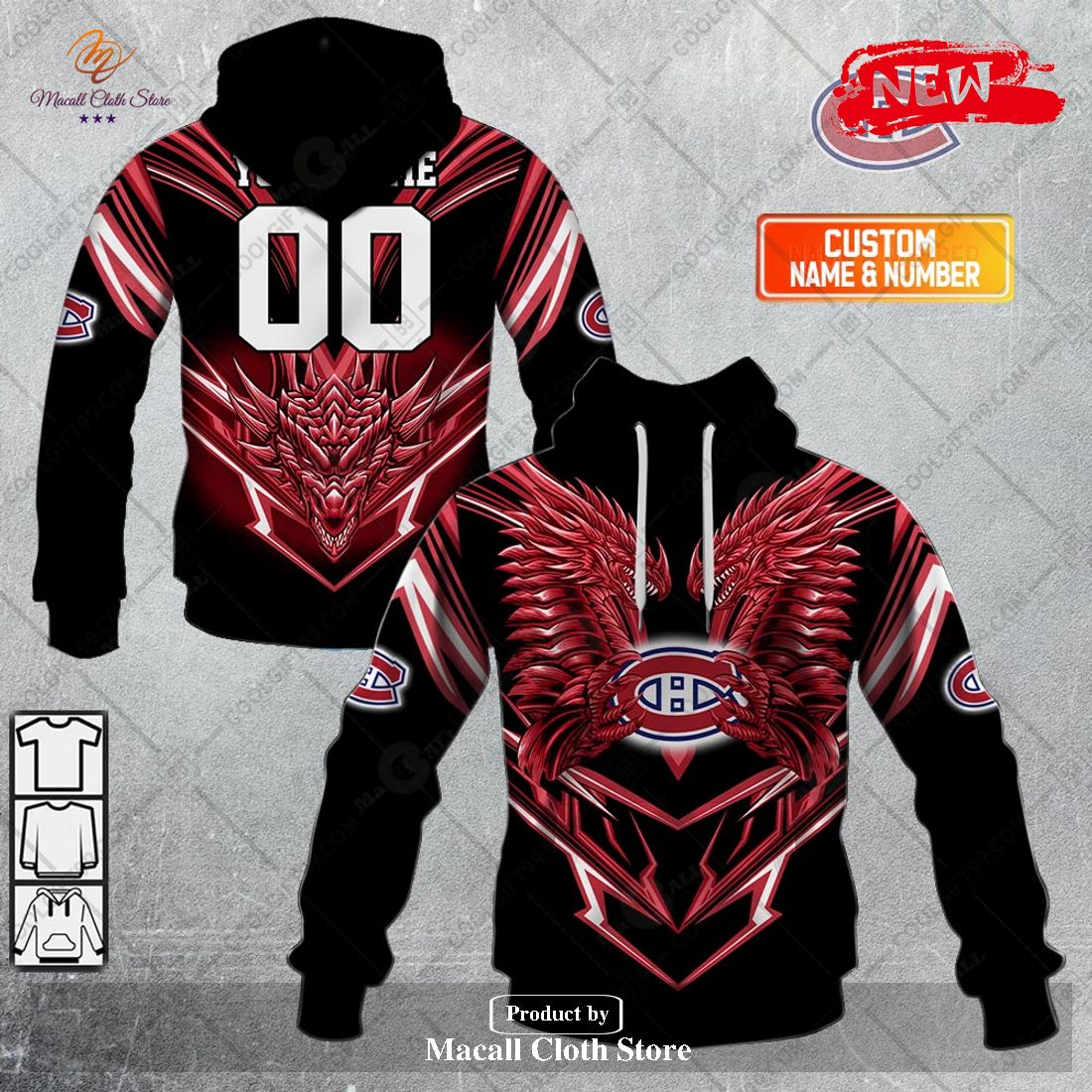 Personalized NHL Montreal Canadiens Dragon Design Hoodie Sweatshirt 3D