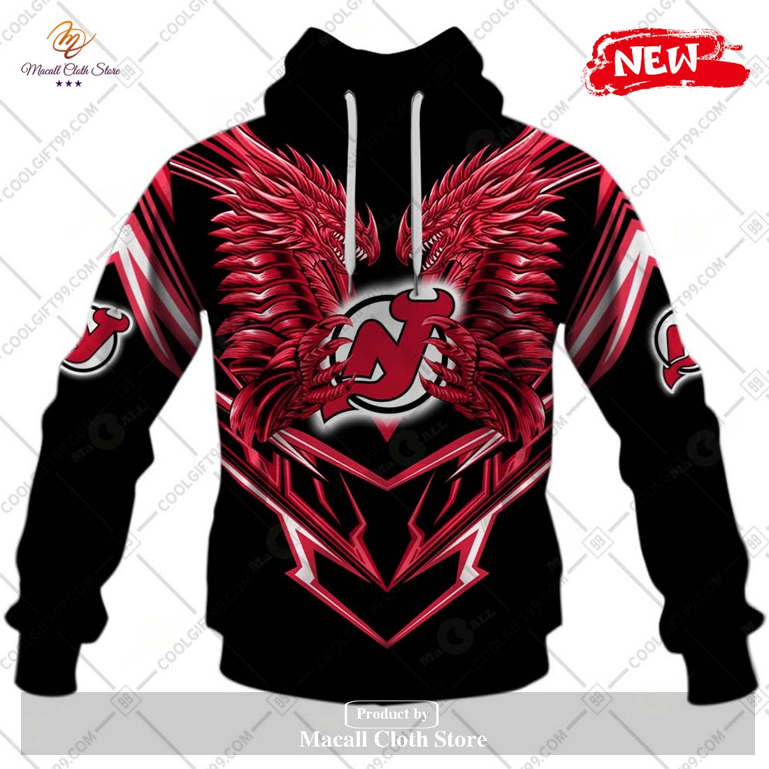 Personalized NHL New Jersey Devils Dragon Design Hoodie Sweatshirt 3D