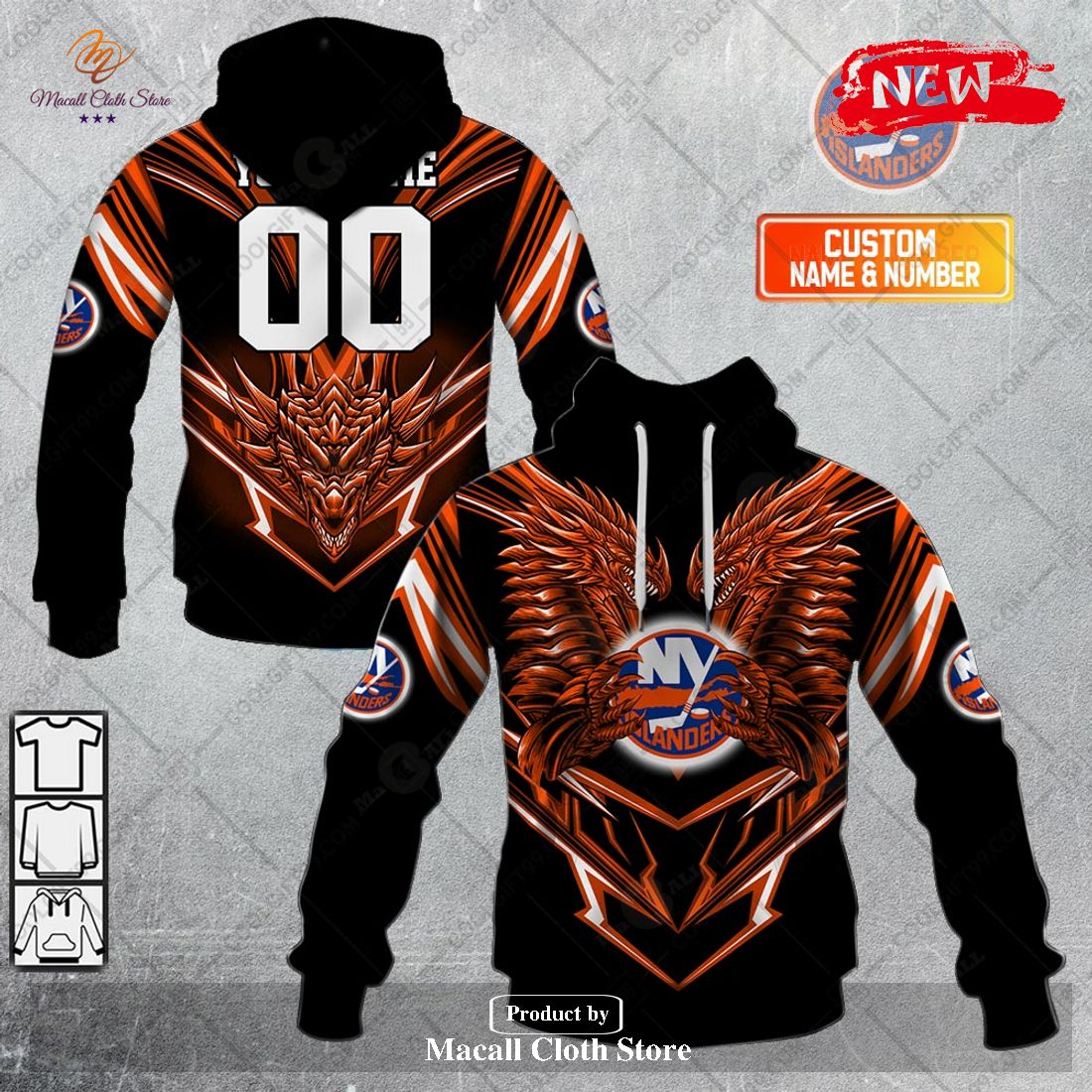 Personalized NHL New York Islanders Dragon Design Hoodie Sweatshirt 3D