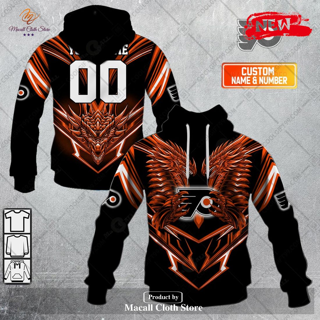 Personalized NHL Philadelphia Flyers Dragon Design Hoodie Sweatshirt 3D