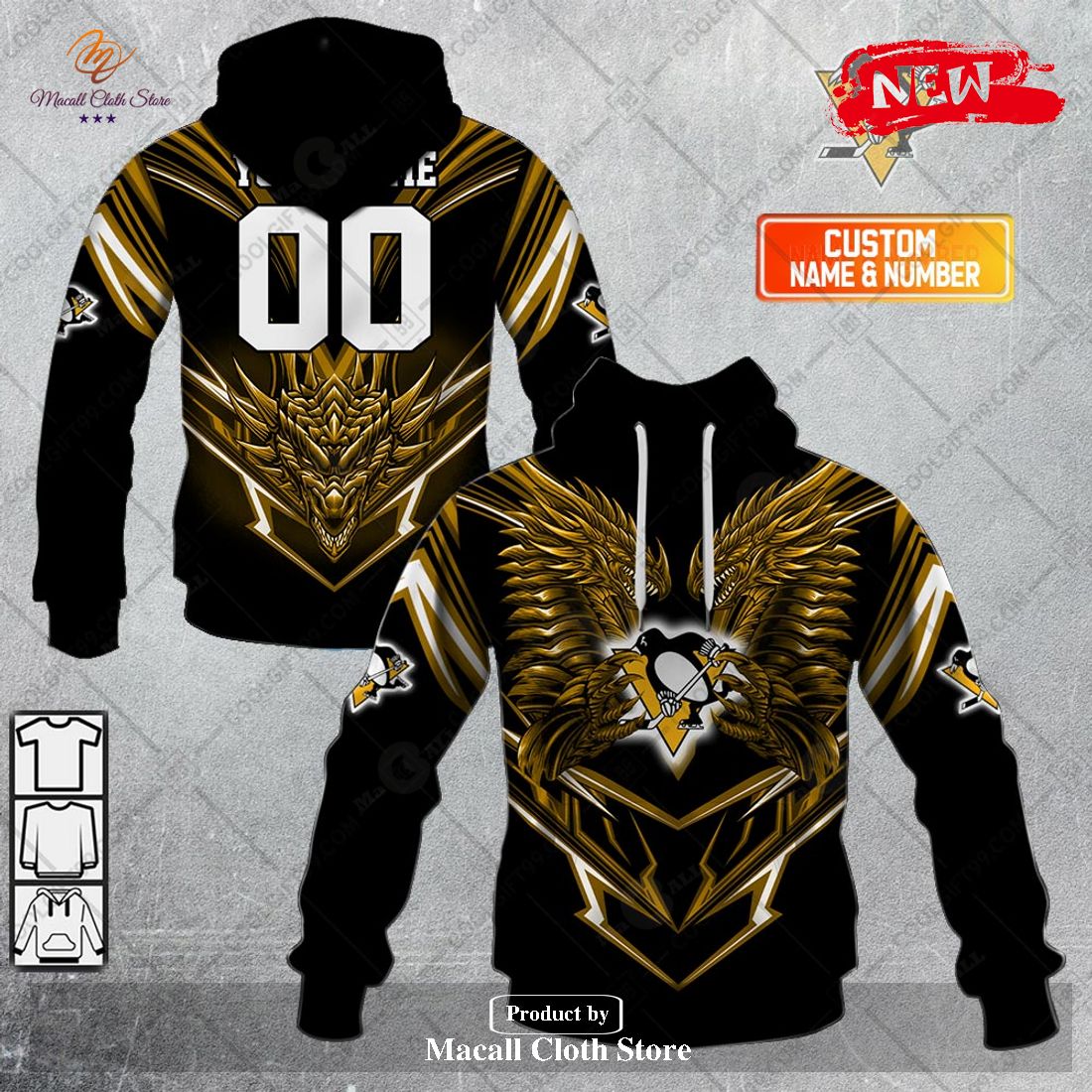 Personalized NHL Pittsburgh Penguins Dragon Design Hoodie Sweatshirt 3D