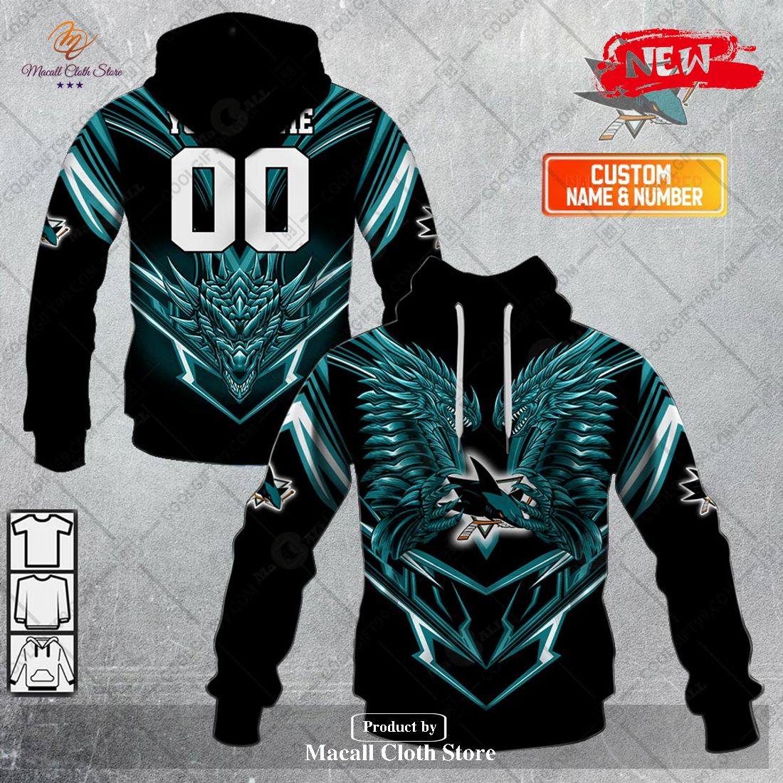 Personalized NHL San Jose Sharks Dragon Design Hoodie Sweatshirt 3D