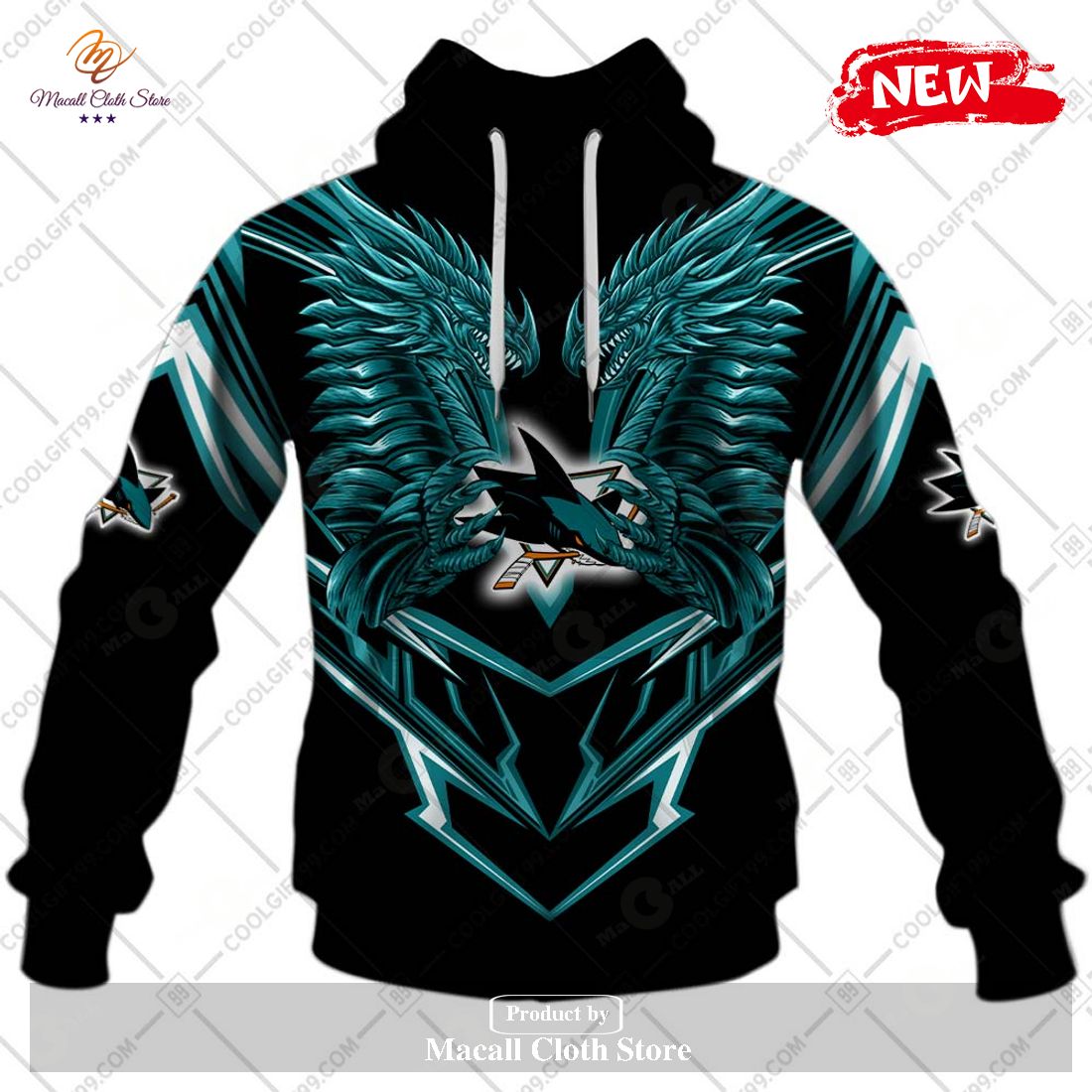 Personalized NHL San Jose Sharks Dragon Design Hoodie Sweatshirt 3D