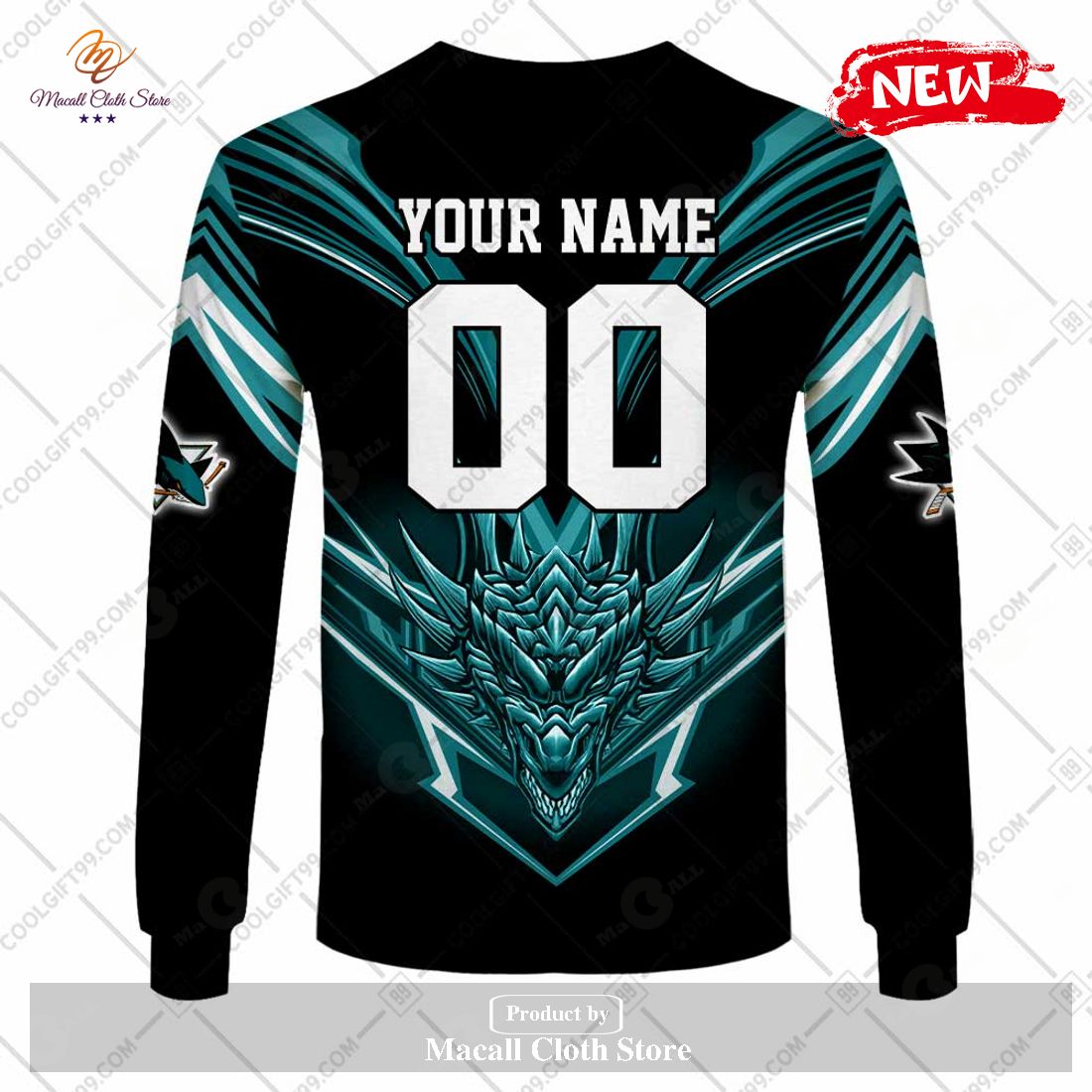 Personalized NHL San Jose Sharks Dragon Design Hoodie Sweatshirt 3D Personalized NHL San Jose Sharks Dragon Design Hoodie Sweatshirt 3D