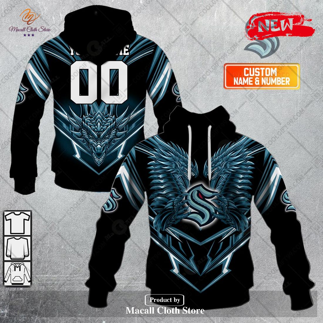Personalized NHL Seattle Kraken Dragon Design Hoodie Sweatshirt 3D Personalized NHL Seattle Kraken Dragon Design Hoodie Sweatshirt 3D