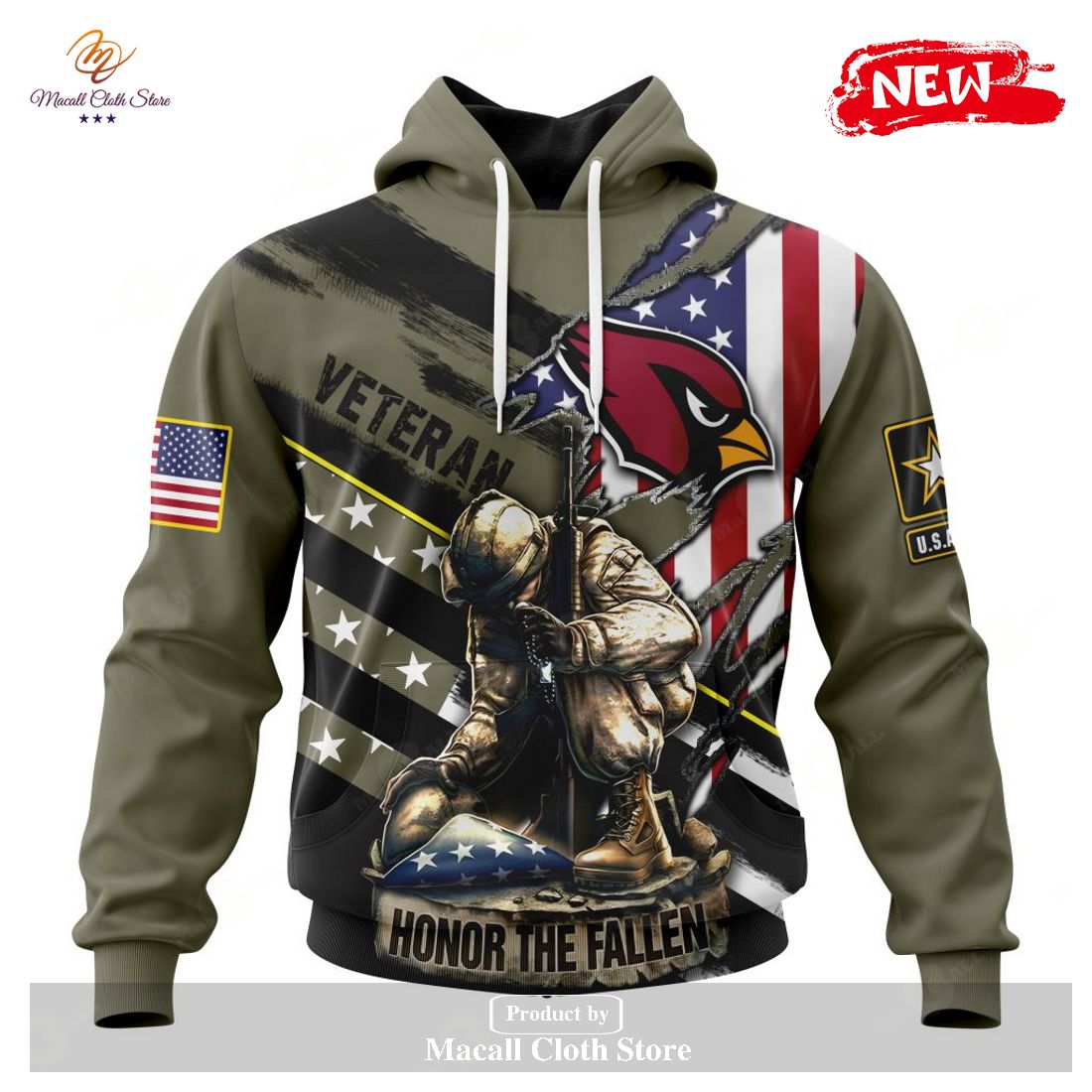 Personalized NFL Arizona Cardinals Honor Veterans Kneeling Soldier Design Hoodie Sweatshirt 3D Personalized NFL Arizona Cardinals Honor Veterans Kneeling Soldier Design Hoodie Sweatshirt 3D