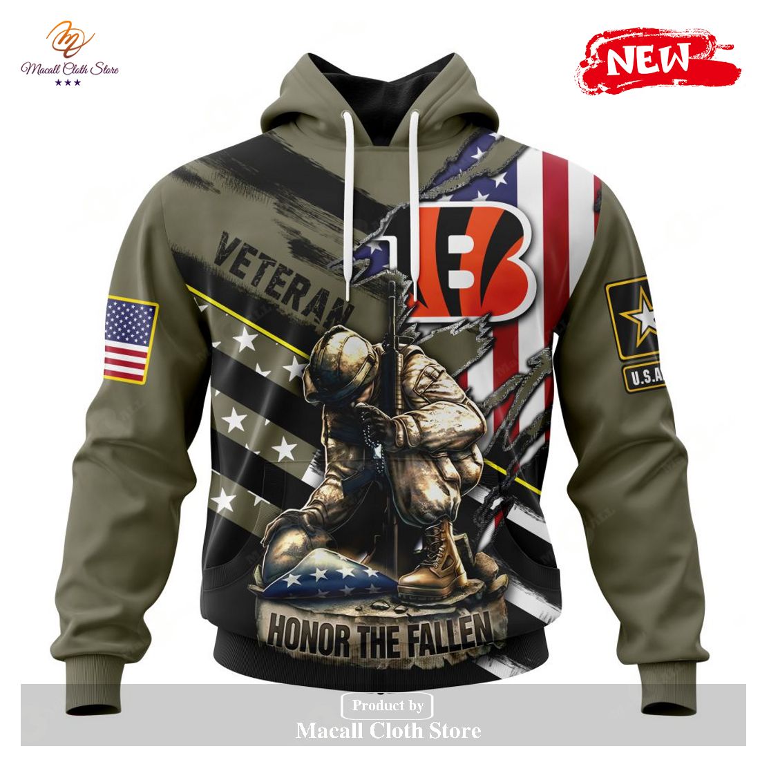 NFL Cincinnati Bengals Crewneck Sweatshirt Honor Veterans Kneeling