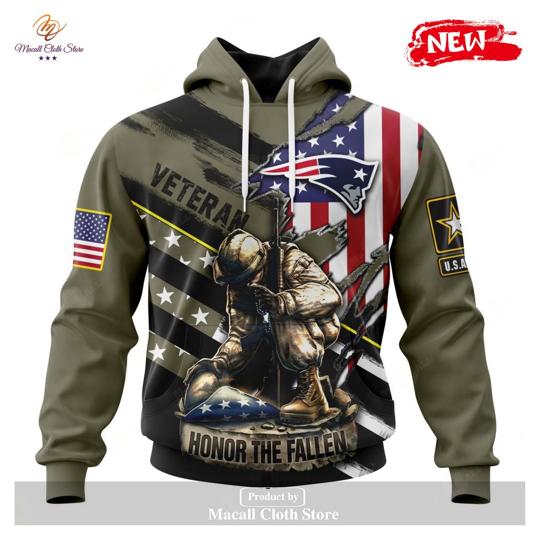 Personalized NFL New England Patriots Honor Veterans Kneeling Soldier Design Hoodie Sweatshirt 3D Personalized NFL New England Patriots Honor Veterans Kneeling Soldier Design Hoodie Sweatshirt 3D