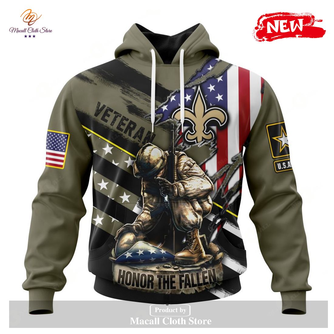 Personalized NFL New Orleans Saints Honor Veterans Kneeling Soldier Design Hoodie Sweatshirt 3D Personalized NFL New Orleans Saints Honor Veterans Kneeling Soldier Design Hoodie Sweatshirt 3D