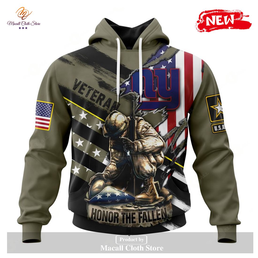 Personalized NFL New York Giants Honor Veterans Kneeling Soldier Design Hoodie Sweatshirt 3D Personalized NFL New York Giants Honor Veterans Kneeling Soldier Design Hoodie Sweatshirt 3D