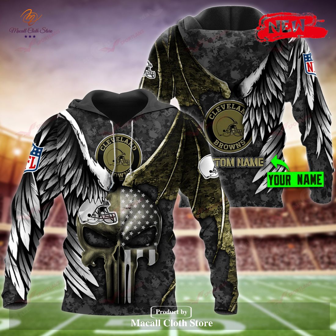 Cleveland Browns NFL Personalized Name Luxury Eagle Skull Design Hoodie Sweatshirt 3D