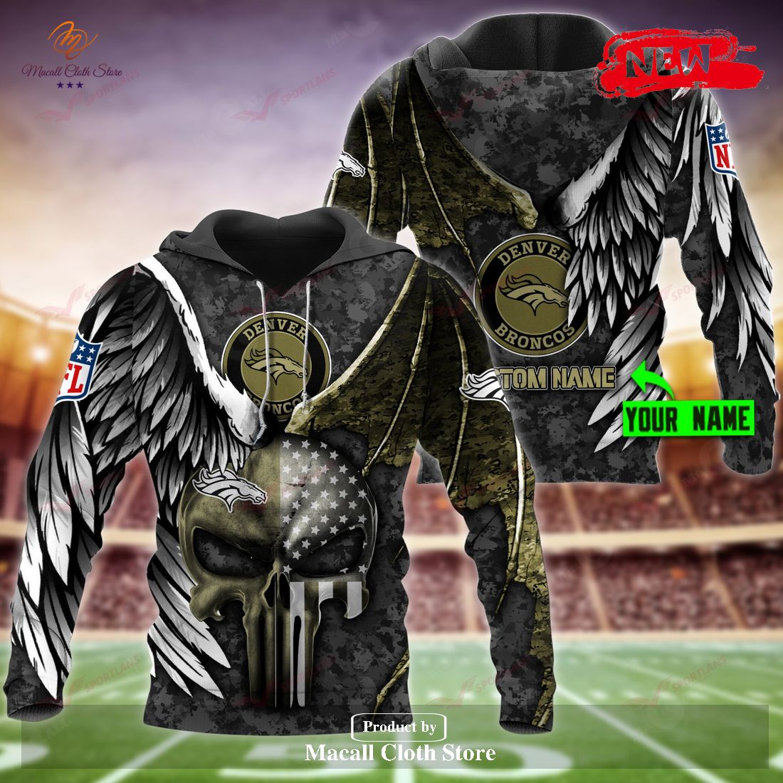 Denver Broncos NFL Personalized Name Luxury Eagle Skull Design Hoodie Sweatshirt 3D