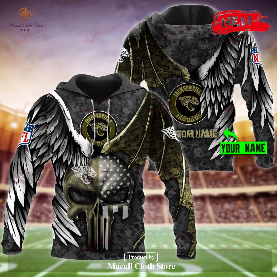 Jacksonville Jaguars NFL Personalized Name Luxury Eagle Skull Design Hoodie Sweatshirt 3D Jacksonville Jaguars NFL Personalized Name Luxury Eagle Skull Design Hoodie Sweatshirt 3D