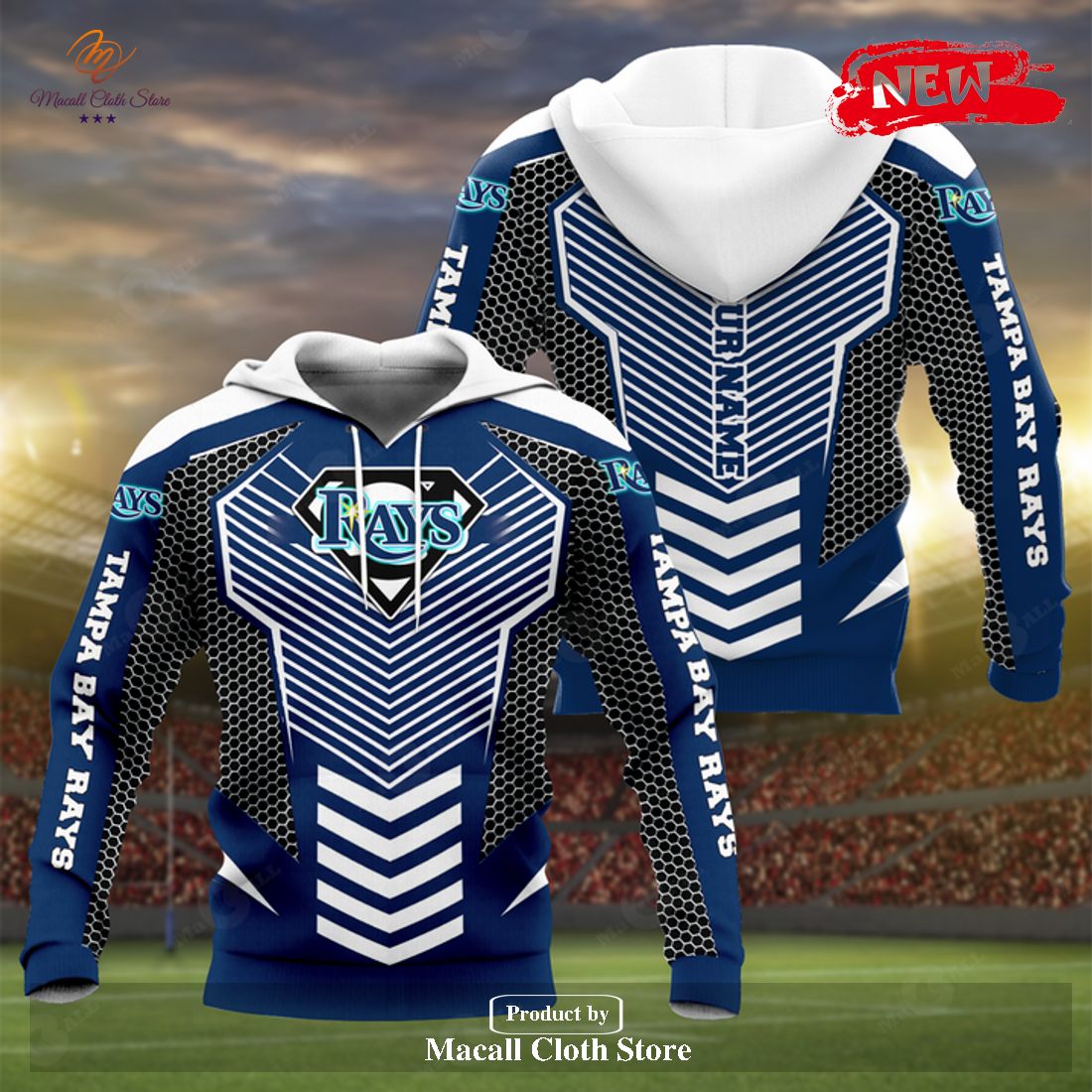 Personalized Name MLB Tampa Bay Rays Superman x Baseball Team Logo Hoodie Sweatshirt 3D