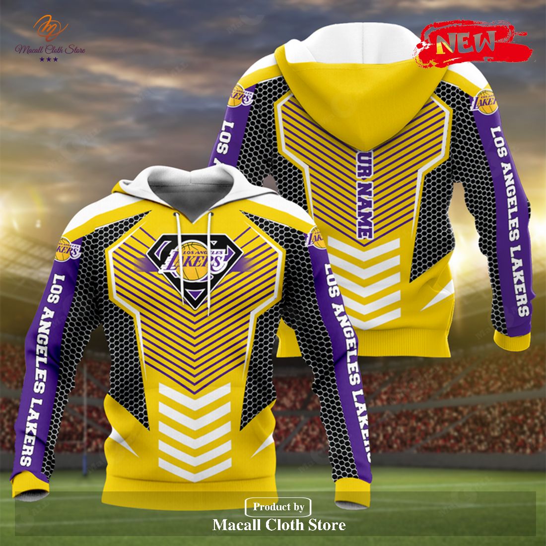 Personalized Name NBA LA Lakers Superman x Basketball Team Logo Hoodie Sweatshirt 3D