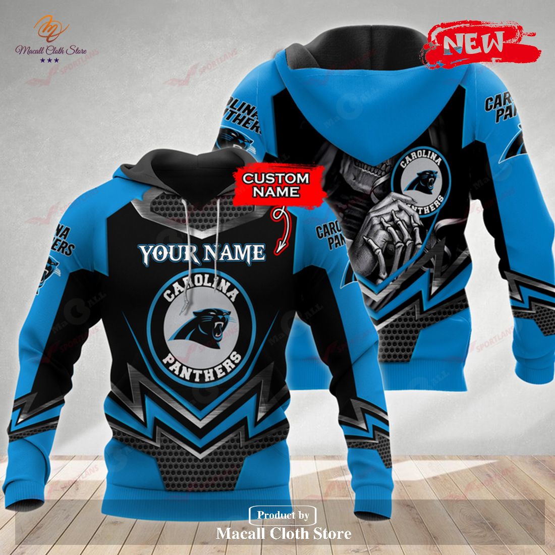 Personalized Name NFL Carolina Panthers 3D Skull Design Hoodie Sweatshirt 3D Personalized Name NFL Carolina Panthers 3D Skull Design Hoodie Sweatshirt 3D