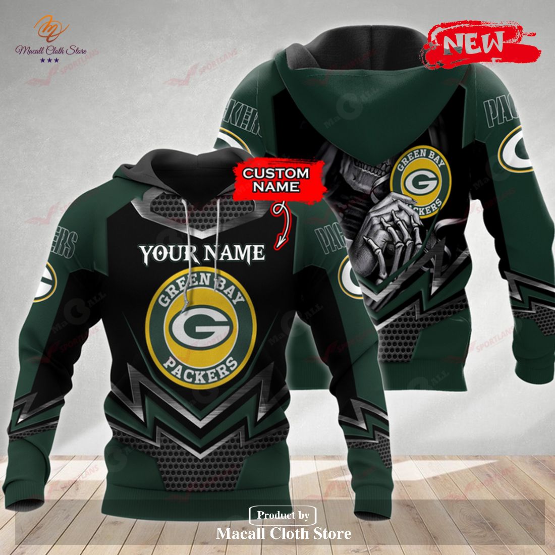 Personalized Name NFL Green Bay Packers 3D Skull Design Hoodie Sweatshirt 3D Personalized Name NFL Green Bay Packers 3D Skull Design Hoodie Sweatshirt 3D