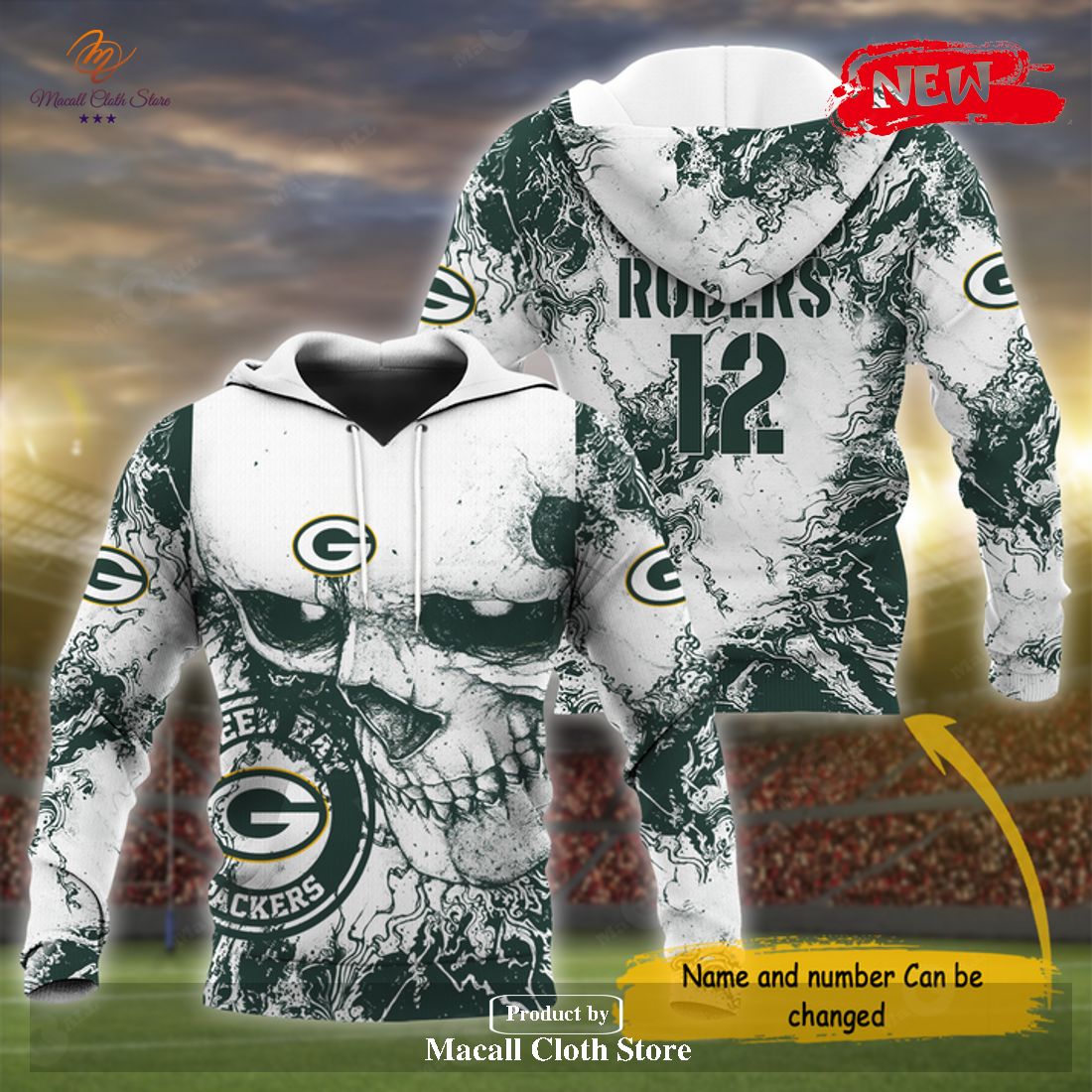 Personalized Name NFL Green Bay Packers Football Team Skull Design Hoodie Sweatshirt 3D Personalized Name NFL Green Bay Packers Football Team Skull Design Hoodie Sweatshirt 3D