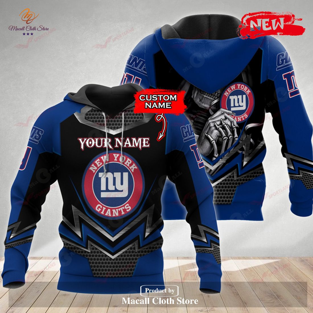 Personalized Name NFL New York Giants 3D Skull Design Hoodie Sweatshirt 3D Personalized Name NFL New York Giants 3D Skull Design Hoodie Sweatshirt 3D
