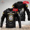Personalized Name NFL Pittsburgh Steelers Football Team Skull Design Hoodie Sweatshirt 3D