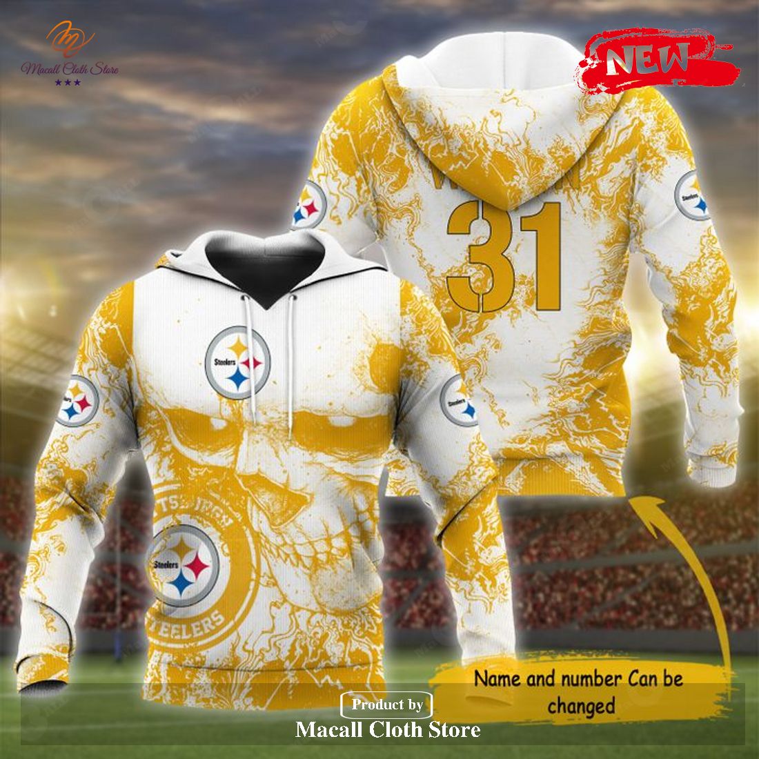 Personalized Name NFL Pittsburgh Steelers Football Team Skull Design Hoodie Sweatshirt 3D Personalized Name NFL Pittsburgh Steelers Football Team Skull Design Hoodie Sweatshirt 3D