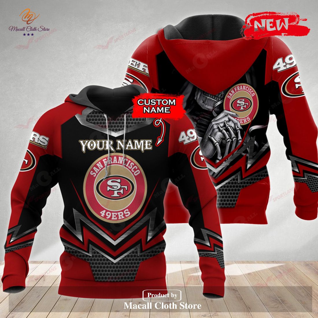 Personalized Name NFL San Francisco 49ers 3D Skull Design Hoodie Sweatshirt 3D Personalized Name NFL San Francisco 49ers 3D Skull Design Hoodie Sweatshirt 3D