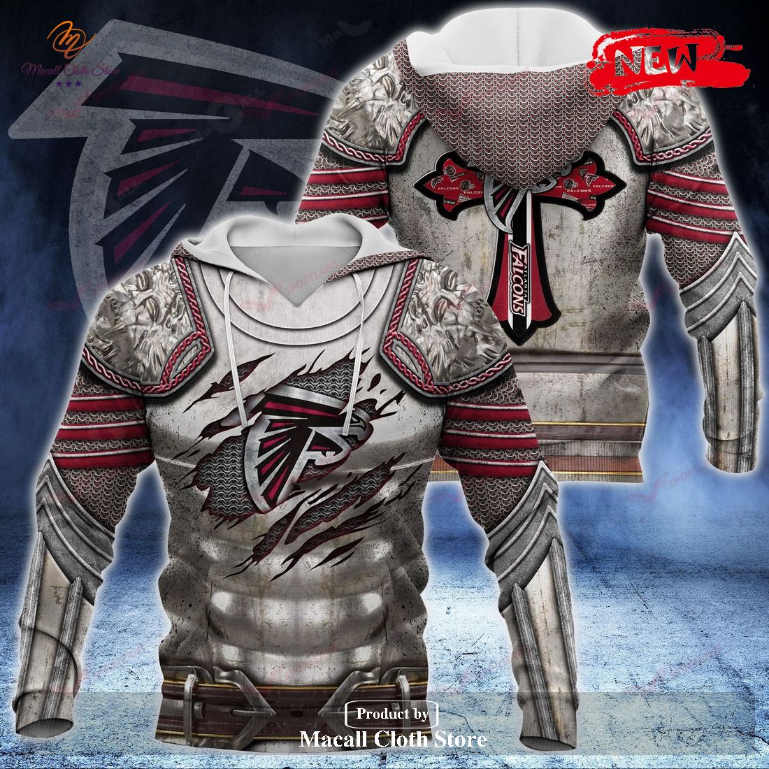 Atlanta Falcons NFL Knight Templar Armor Hoodie Sweatshirt 3D