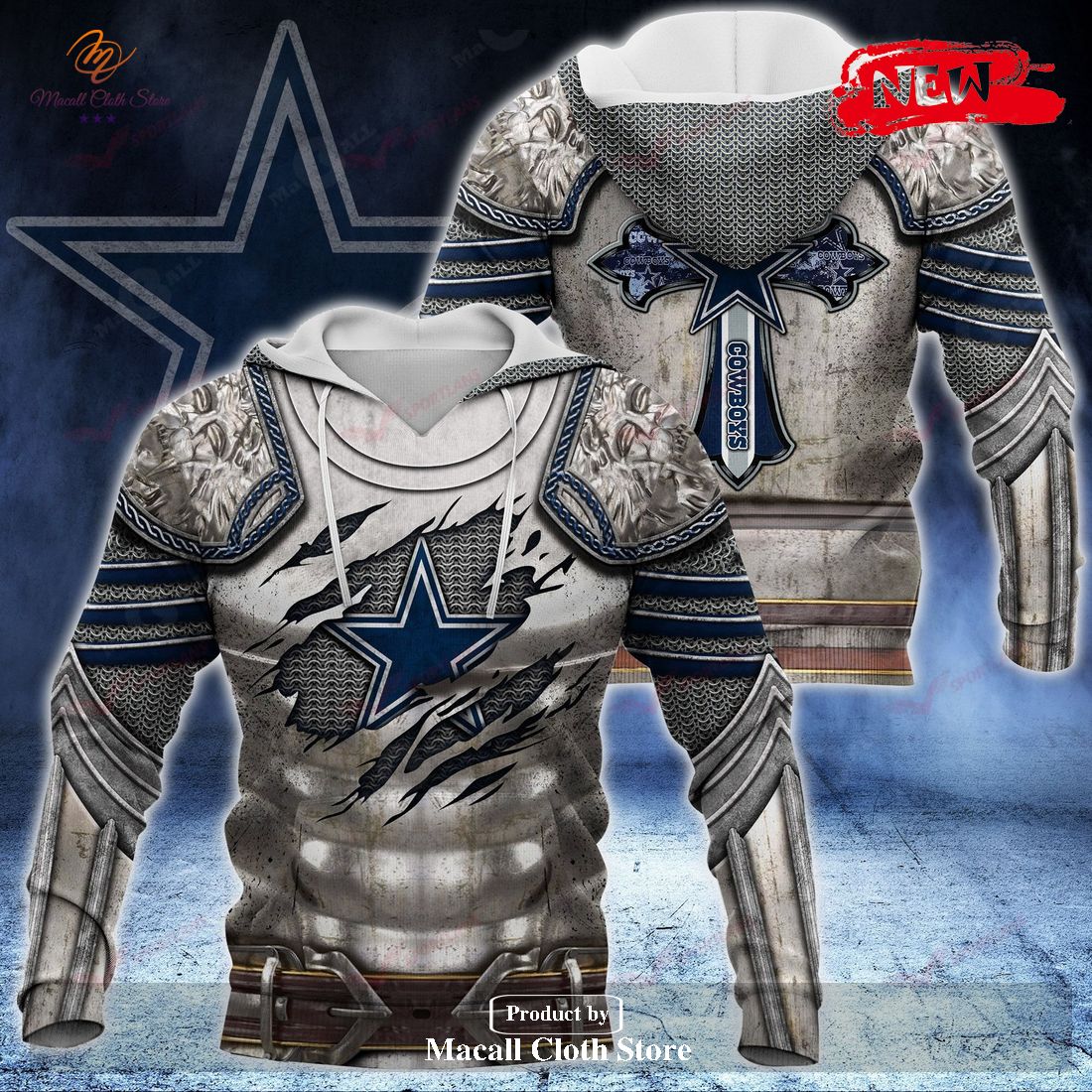 Dallas Cowboys NFL Knight Templar Armor Hoodie Sweatshirt 3D Dallas Cowboys NFL Knight Templar Armor Hoodie Sweatshirt 3D