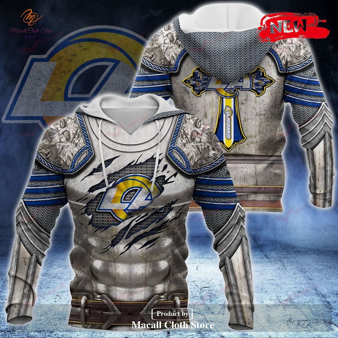 Los Angeles Rams NFL Knight Templar Armor Hoodie Sweatshirt 3D Los Angeles Rams NFL Knight Templar Armor Hoodie Sweatshirt 3D