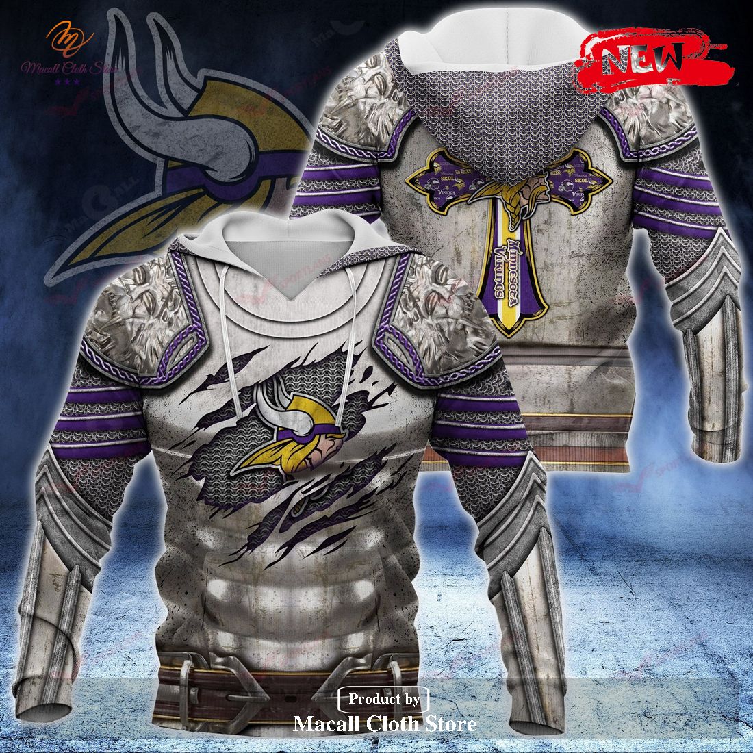 Minnesota Vikings NFL Knight Templar Armor Hoodie Sweatshirt 3D Minnesota Vikings NFL Knight Templar Armor Hoodie Sweatshirt 3D