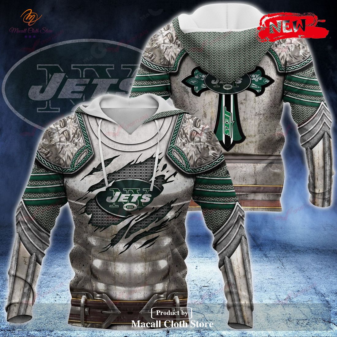 New York Jets NFL Knight Templar Armor Hoodie Sweatshirt 3D New York Jets NFL Knight Templar Armor Hoodie Sweatshirt 3D