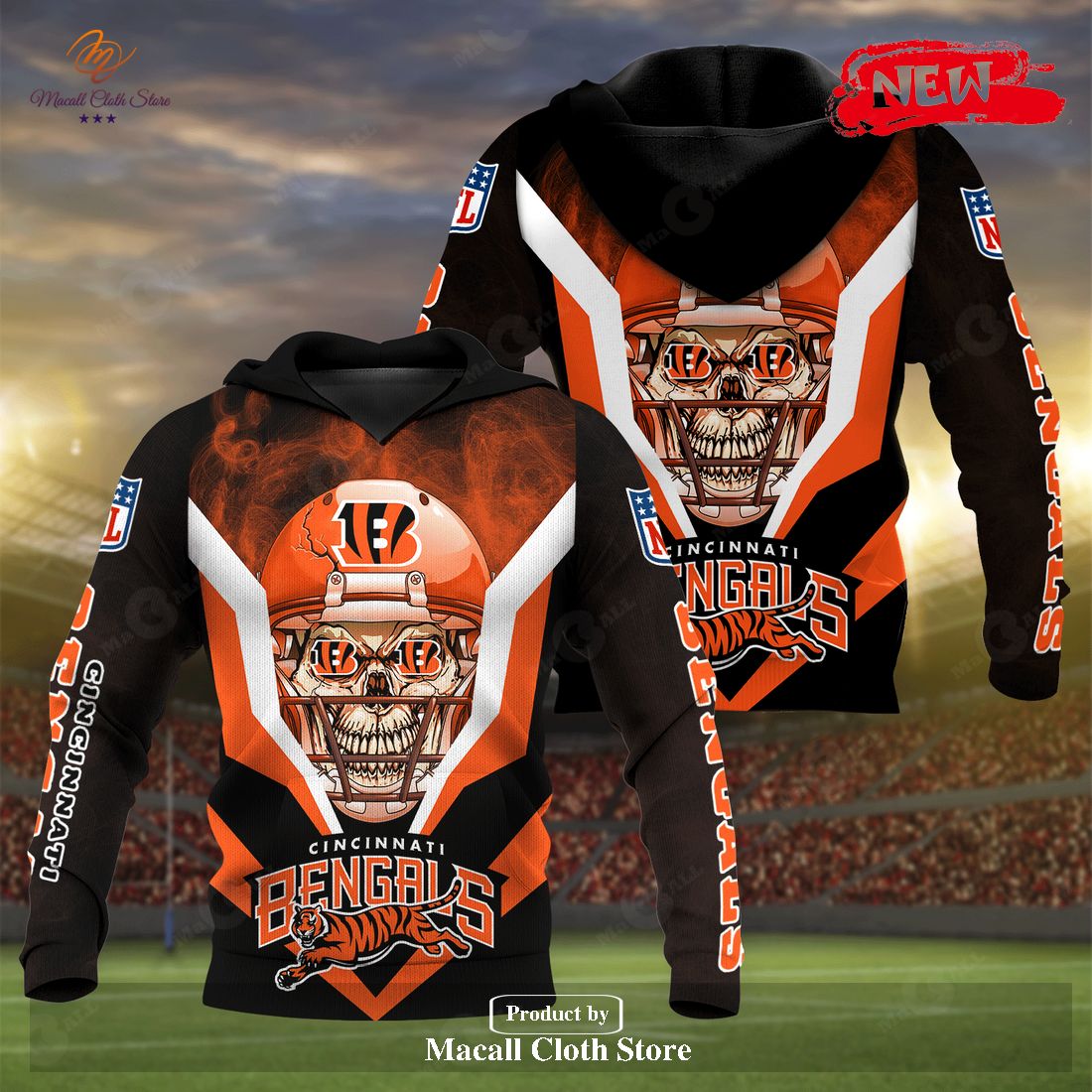NFL Football Cincinnati Bengals Special Skull Style Hoodie Sweatshirt 3D NFL Football Cincinnati Bengals Special Skull Style Hoodie Sweatshirt 3D
